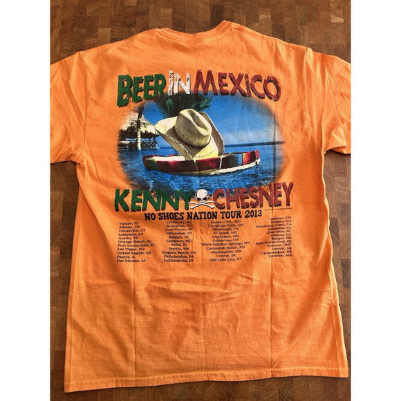 KENNY CHESNEY Beer In America No Shoes Nation 2013 Size Medium Orange T-Shirt - Picture 8 of 8